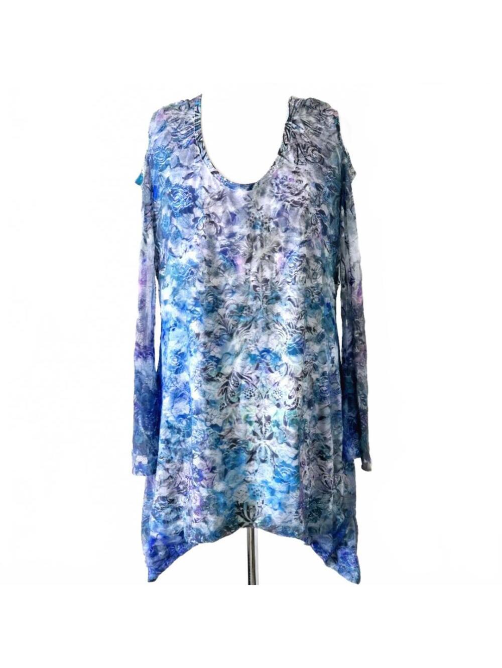 Belle Epoque Flowy Floral Lace Cold Shoulder Stretch Tunic Top Size XL
